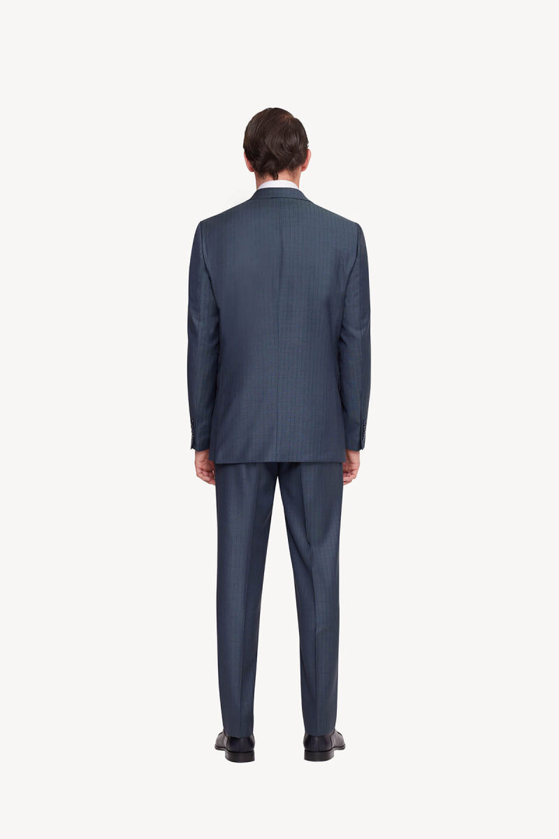 Erkek Yeşil Regular Fit Çizgili Takım Elbise - 4