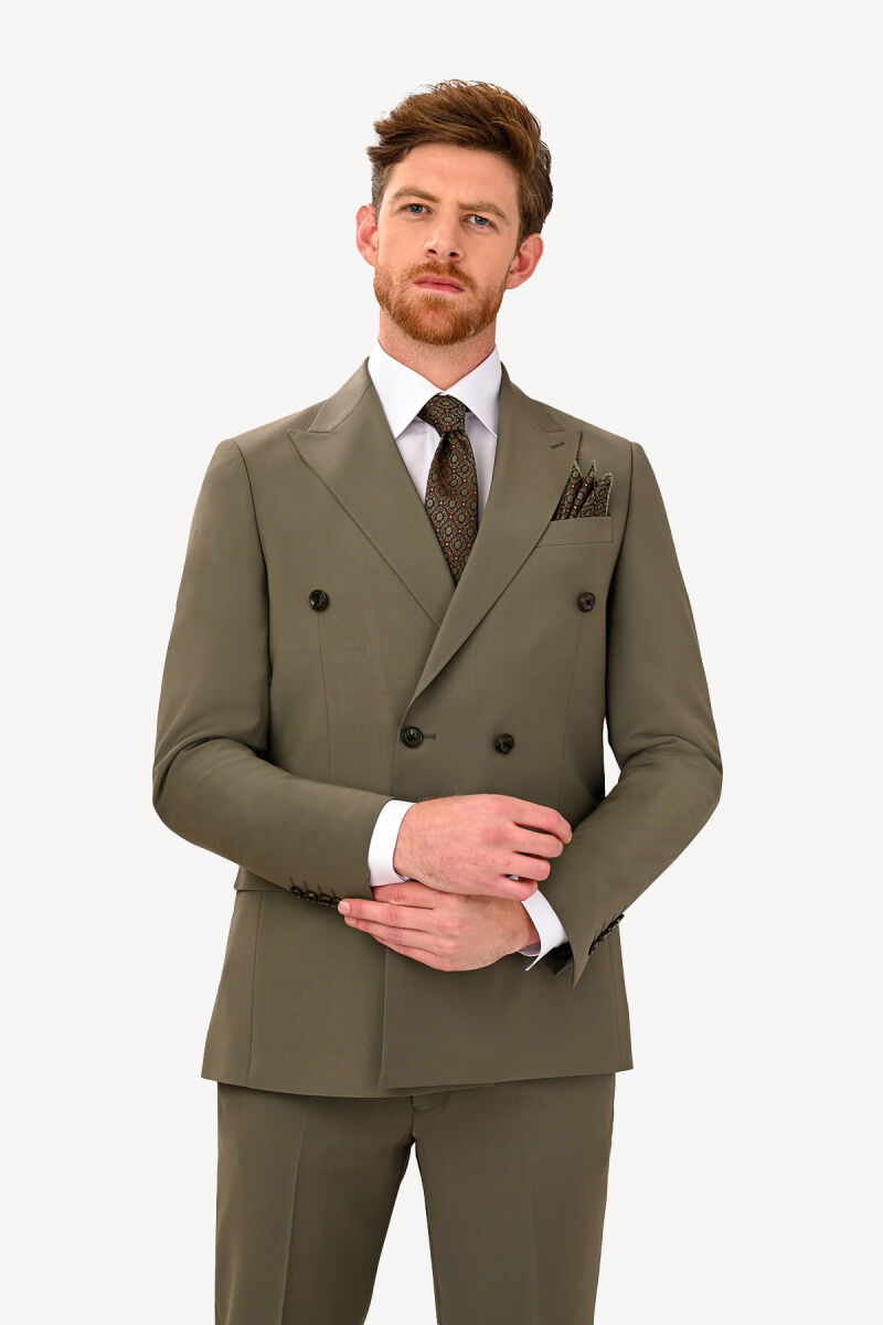 Erkek Yeşil Regular Fit Kruvaze Takım Elbise - 2