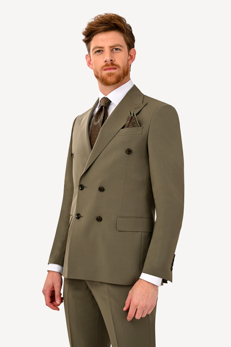 Erkek Yeşil Regular Fit Kruvaze Takım Elbise - 3