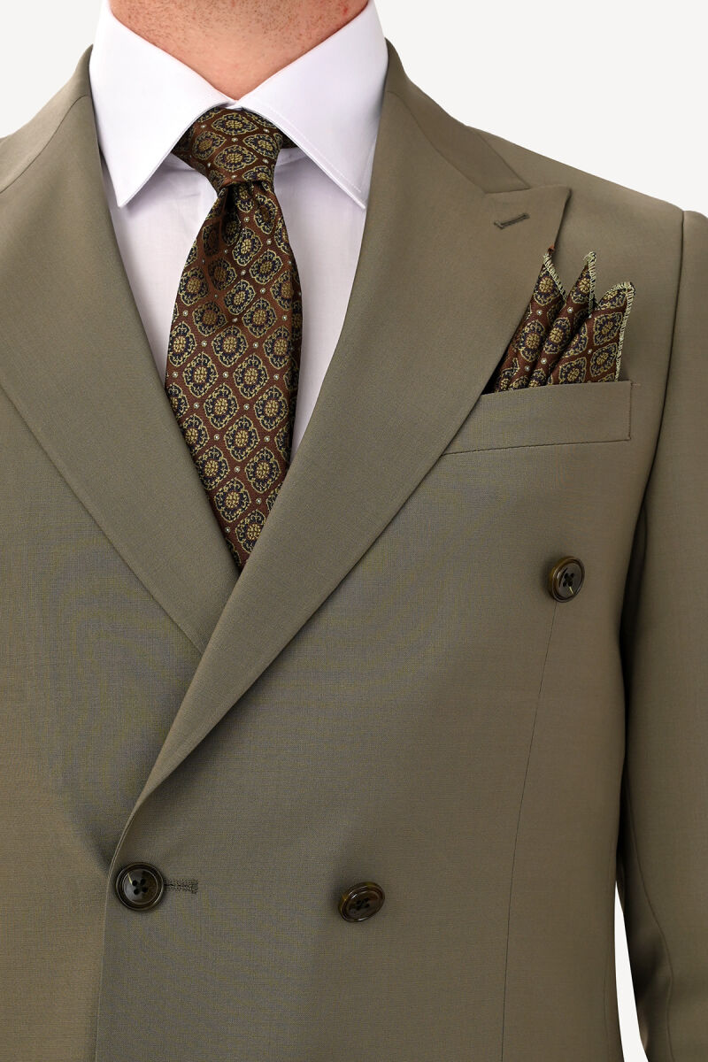 Erkek Yeşil Regular Fit Kruvaze Takım Elbise - 4