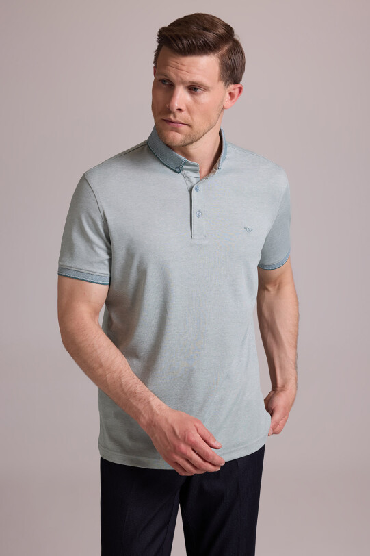 Erkek Yeşil Regular Fit Merserize Polo Yaka T-shirt