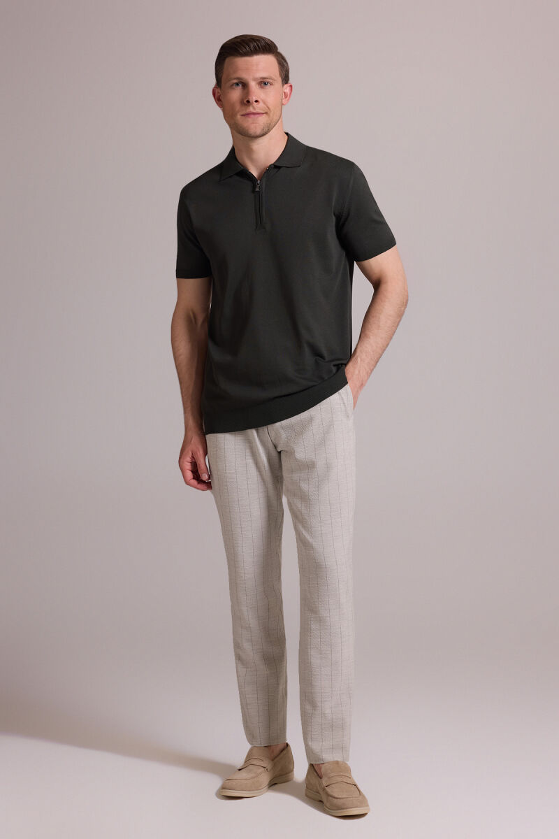 Erkek Yeşil Regular Fit Polo Yaka Fermuarlı Triko Tişört - 3