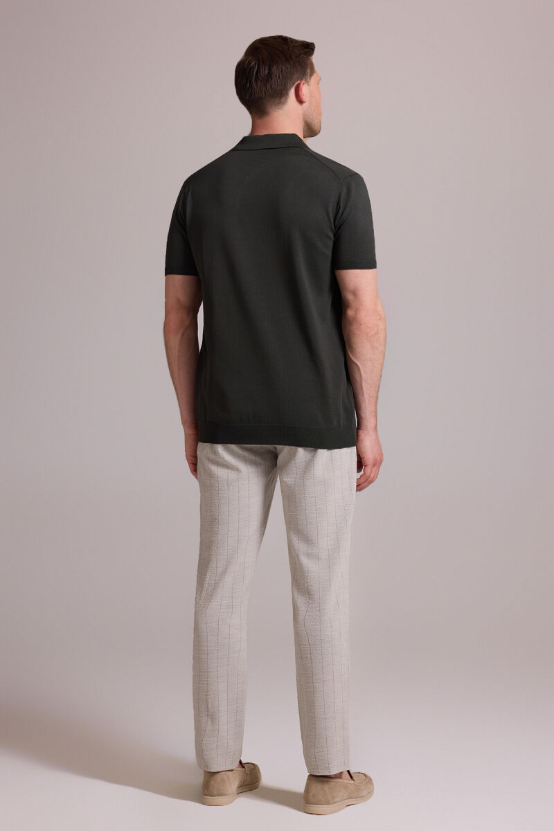 Erkek Yeşil Regular Fit Polo Yaka Fermuarlı Triko Tişört - 8