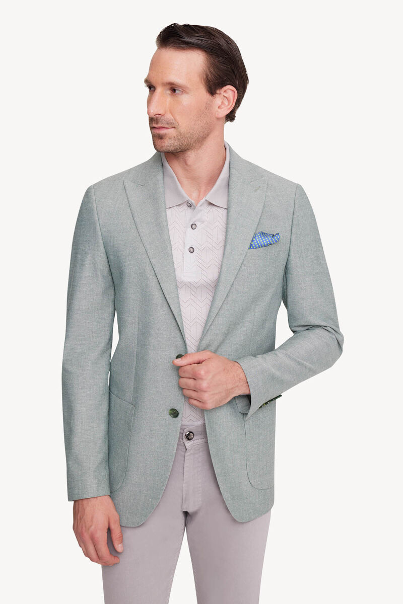 Erkek Yeşil Regular Fit Sivri Yaka Tek Ceket - 1