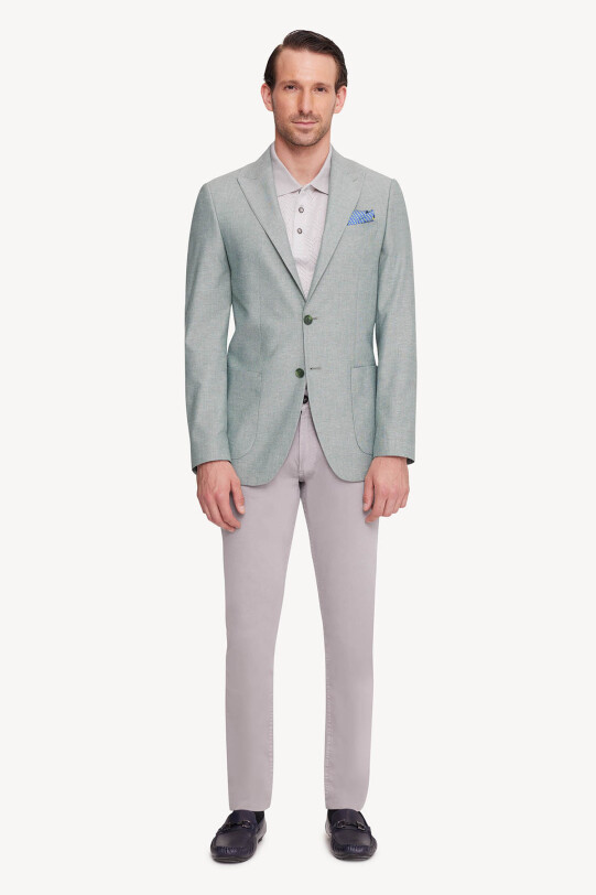 Erkek Yeşil Regular Fit Sivri Yaka Tek Ceket