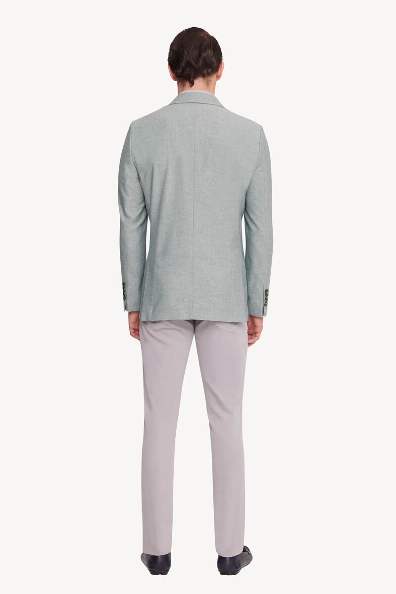 Erkek Yeşil Regular Fit Sivri Yaka Tek Ceket - 4