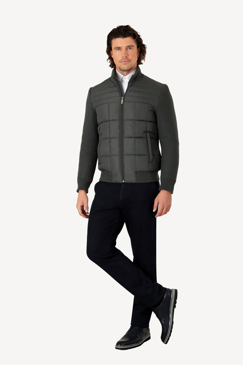 Erkek Yeşil Slim Fit Kolu Trikolu Mont - 2