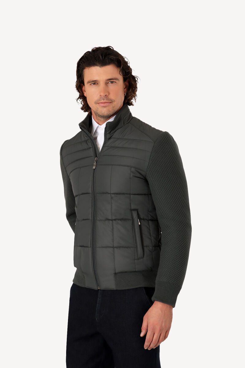 Erkek Yeşil Slim Fit Kolu Trikolu Mont - 3