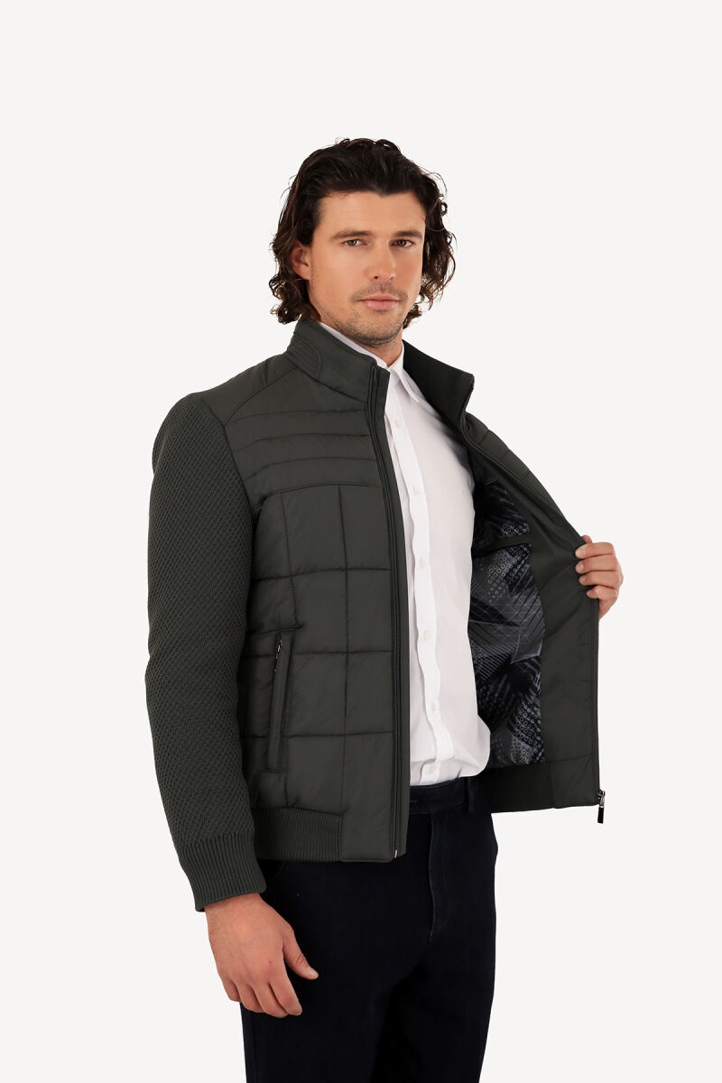 Erkek Yeşil Slim Fit Kolu Trikolu Mont - 6