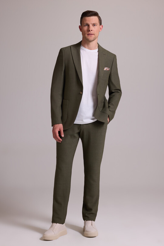 Erkek Yeşil Slim Fit Sivri Yaka Takım Elbise