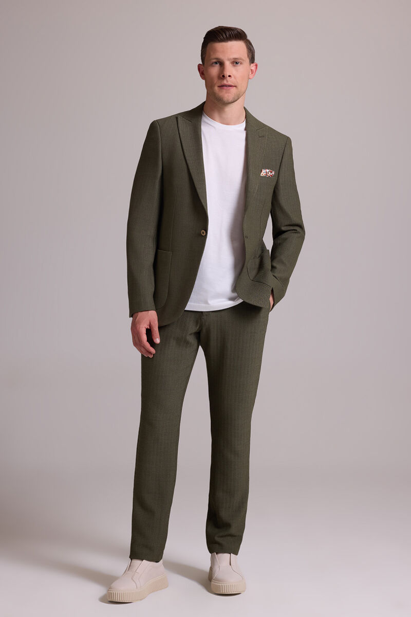 Erkek Yeşil Slim Fit Sivri Yaka Takım Elbise - 1
