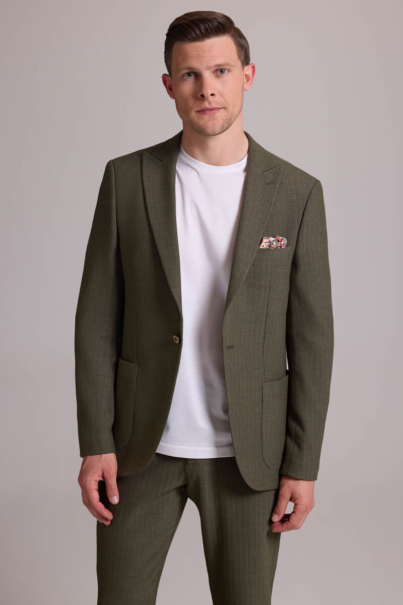 Erkek Yeşil Slim Fit Sivri Yaka Takım Elbise - 2
