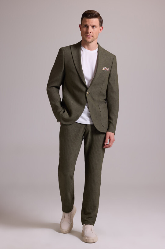 Erkek Yeşil Slim Fit Sivri Yaka Takım Elbise