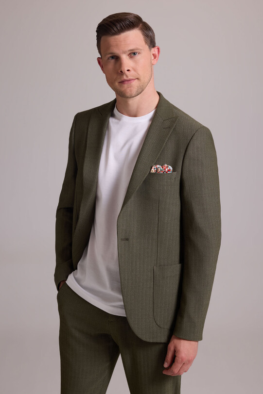 Erkek Yeşil Slim Fit Sivri Yaka Takım Elbise