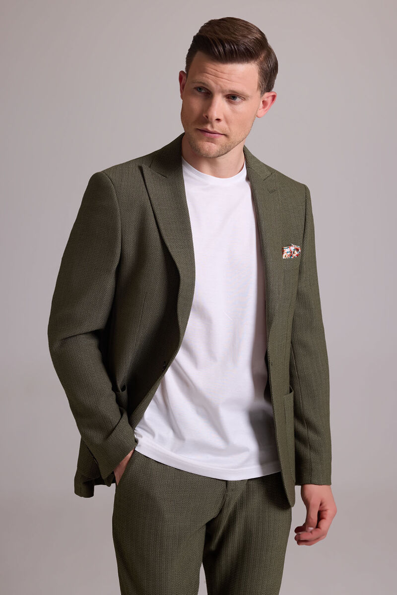 Erkek Yeşil Slim Fit Sivri Yaka Takım Elbise - 5