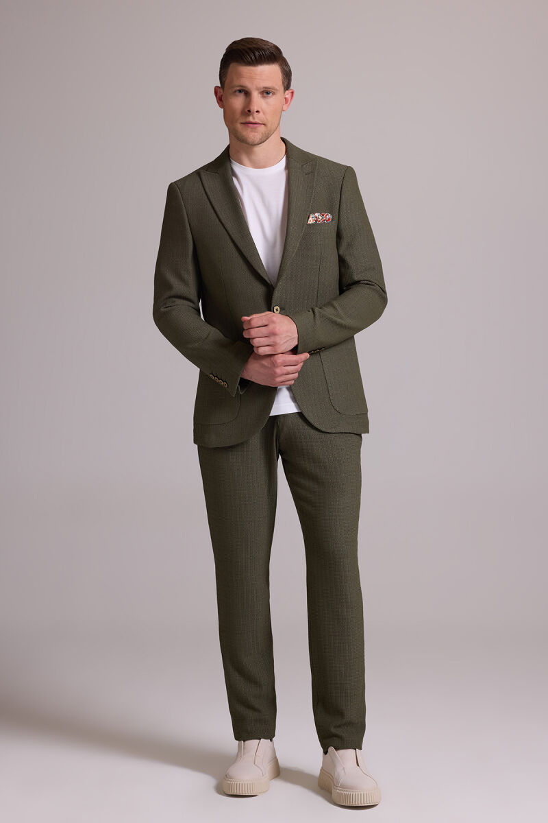 Erkek Yeşil Slim Fit Sivri Yaka Takım Elbise - 6