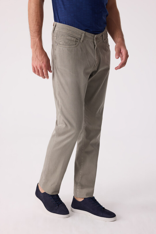 Erkek Yeşil Slim Fit Üst Cep Kanvas Pantolon