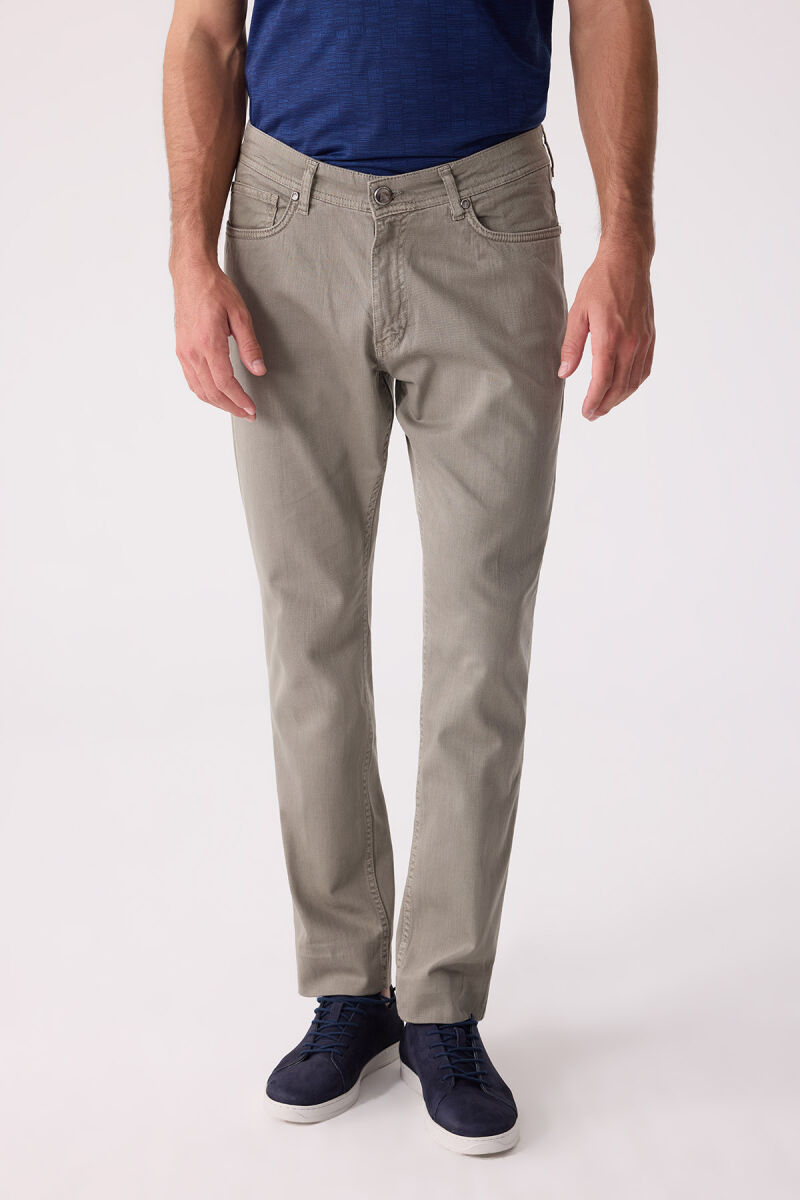 Erkek Yeşil Slim Fit Üst Cep Kanvas Pantolon - 6