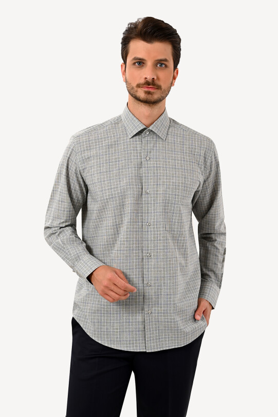 Erkek Yeşil Uzun Kol Kareli Regular Fit Gömlek
