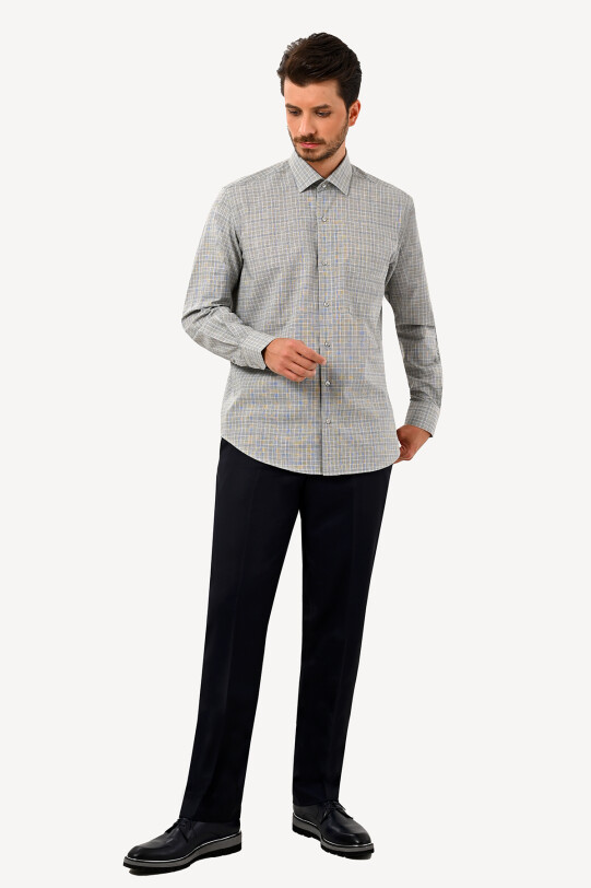 Erkek Yeşil Uzun Kol Kareli Regular Fit Gömlek