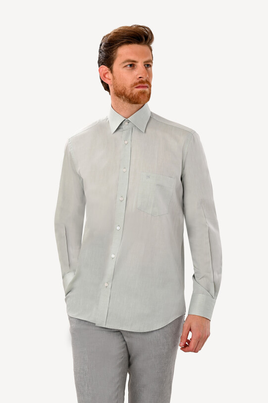 Erkek Yeşil Uzun Kol Klasik Saten Gömlek