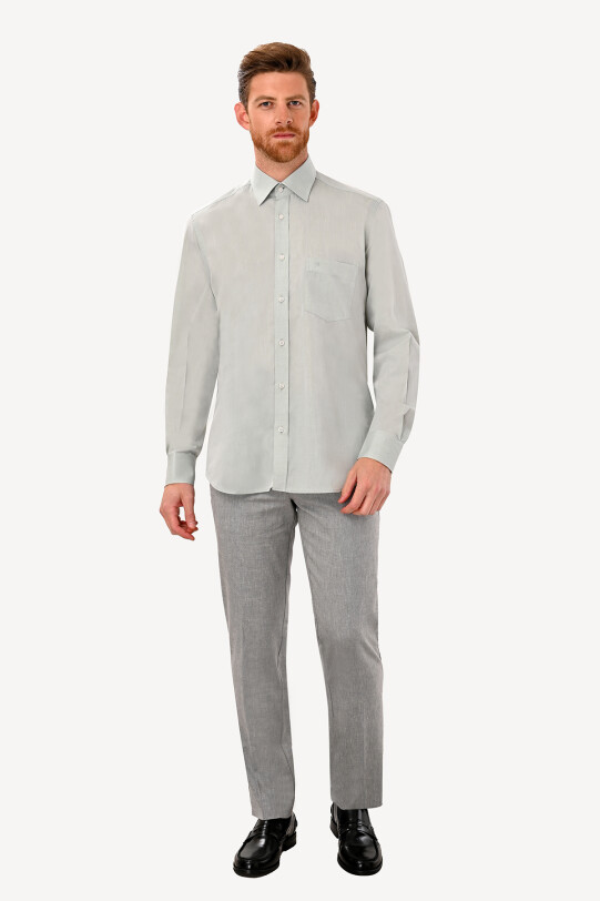 Erkek Yeşil Uzun Kol Klasik Saten Gömlek