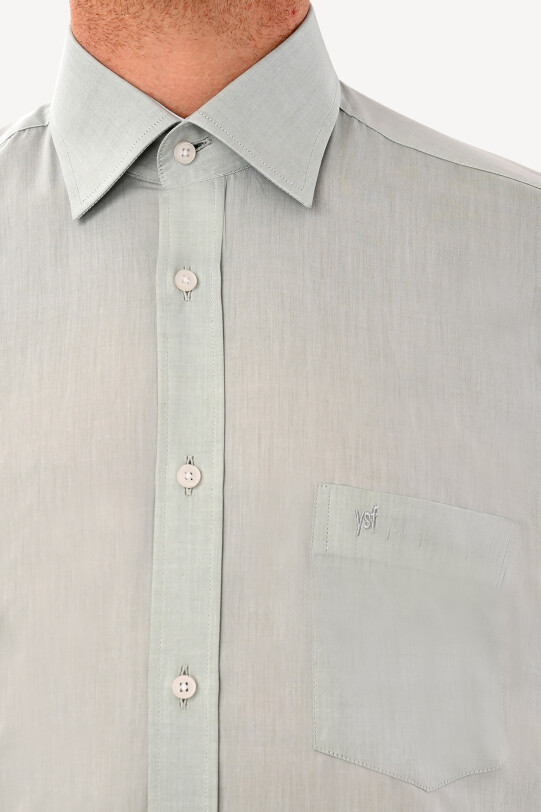 Erkek Yeşil Uzun Kol Klasik Saten Gömlek