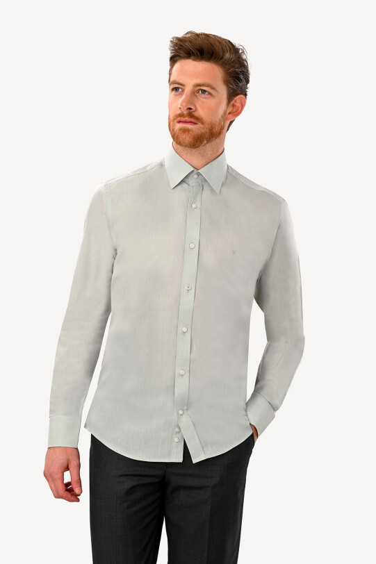 Erkek Yeşil Uzun Kol Slim Fit Saten Gömlek