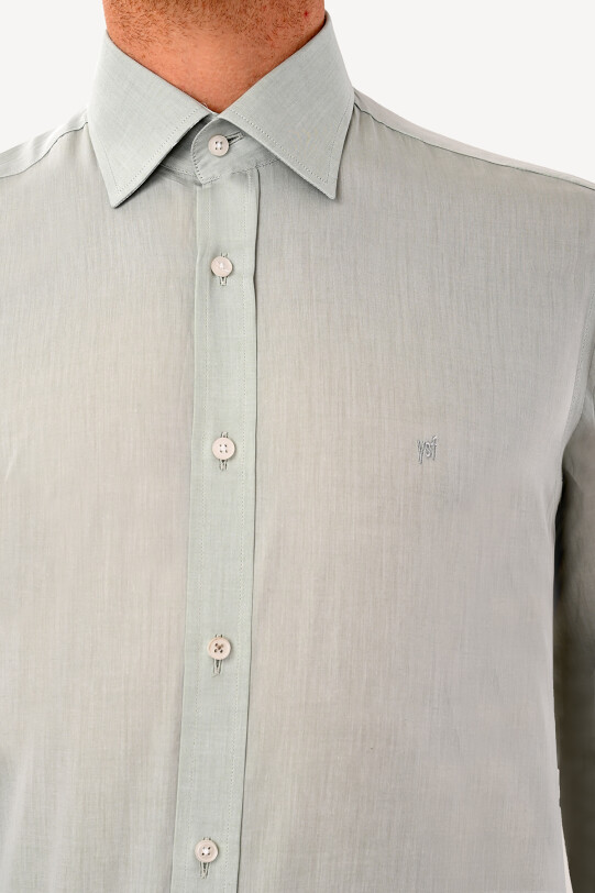 Erkek Yeşil Uzun Kol Slim Fit Saten Gömlek