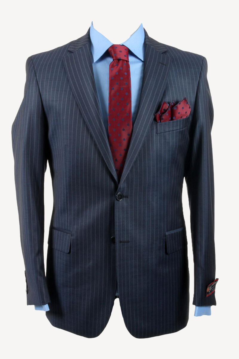 Erkek Lacivert Çizgili %100 Yün Takım Elbise - 2