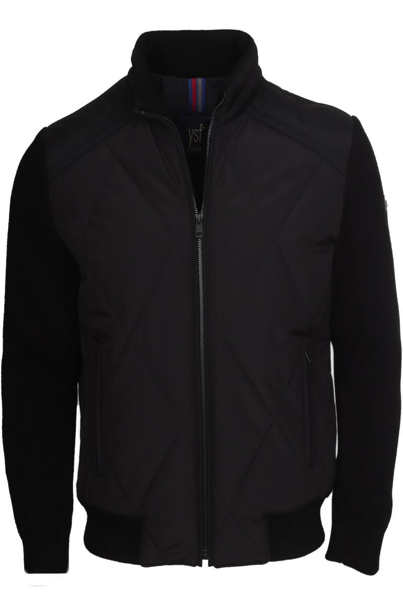 Erkek Siyah Klasik Desenli Triko Kol Spor Mont - 1