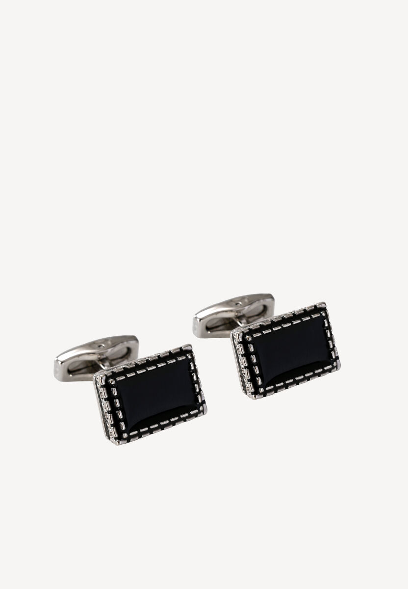 Erkek Siyah Metal Şeritli Kol Düğmesi - 1