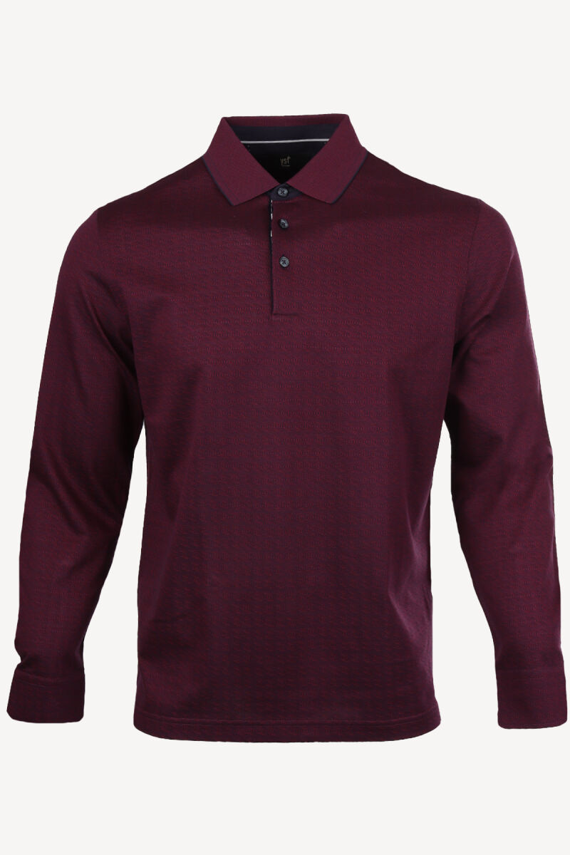 Erkek Mürdüm Polo Yaka Desenli Klasik Sweatshirt - 1