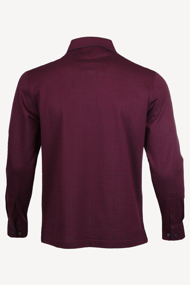 Erkek Mürdüm Polo Yaka Desenli Klasik Sweatshirt - 2