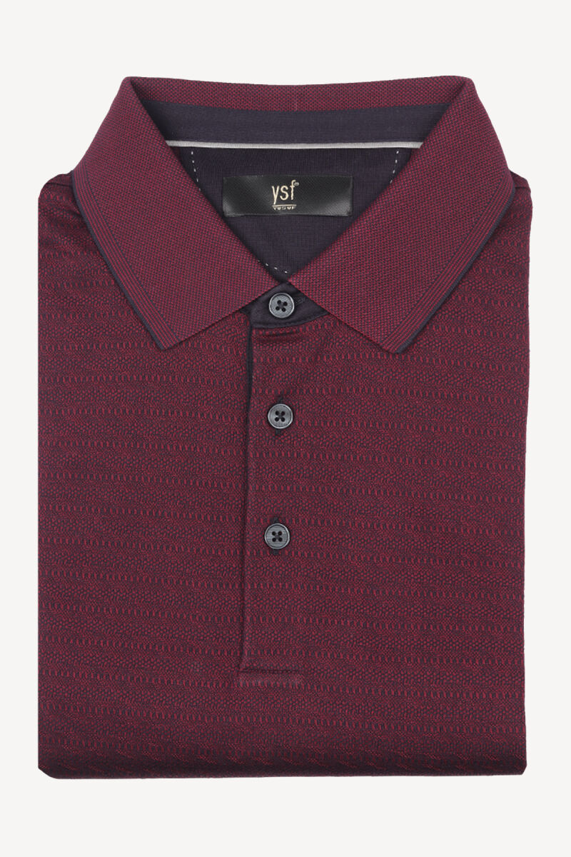 Erkek Mürdüm Polo Yaka Desenli Klasik Sweatshirt - 3