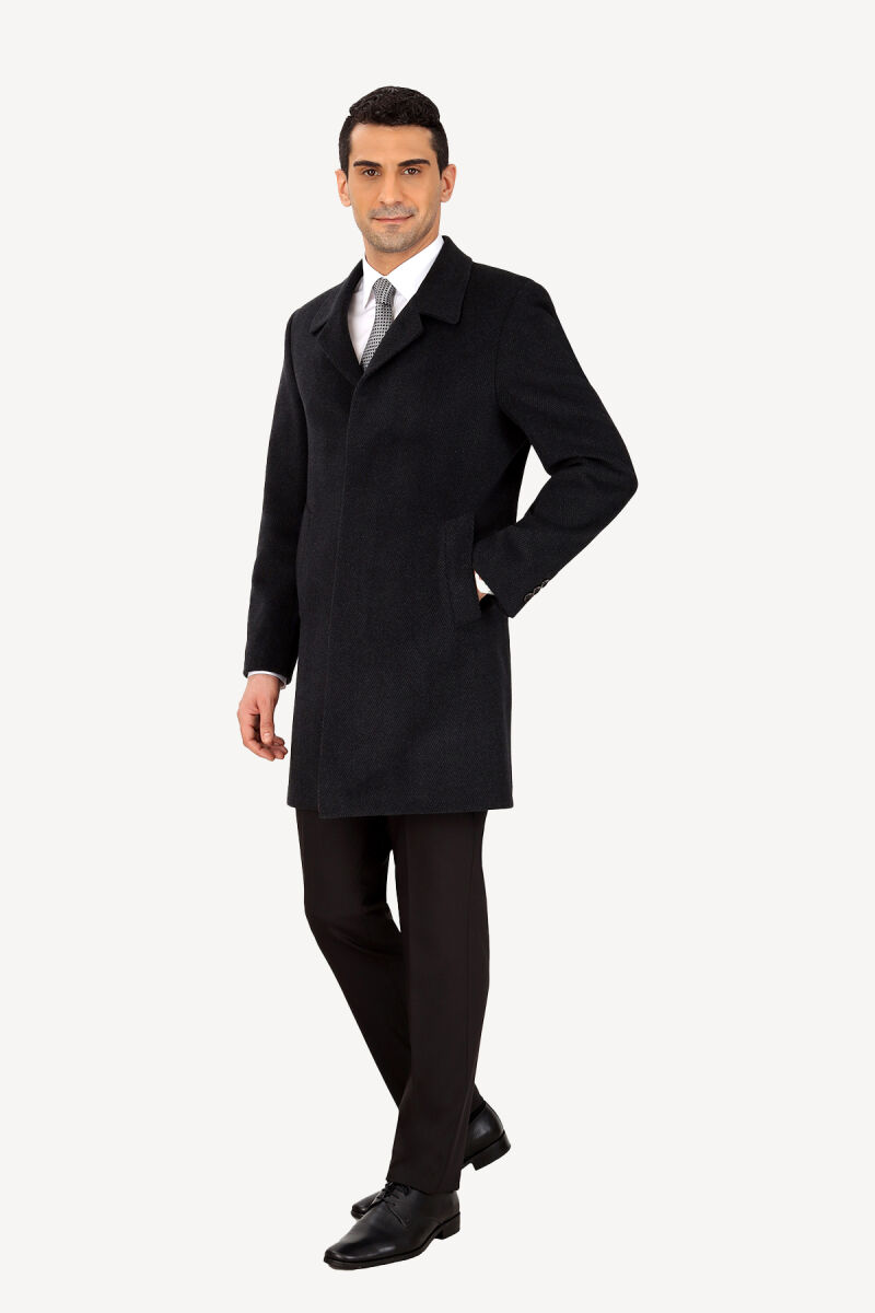 Erkek Füme Regular Fit Desenli Mono Yaka Yarım Palto - 1