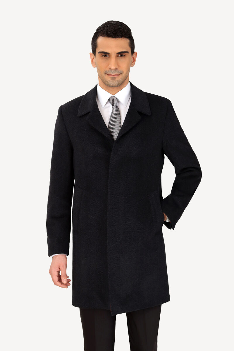 Erkek Füme Regular Fit Desenli Mono Yaka Yarım Palto - 2