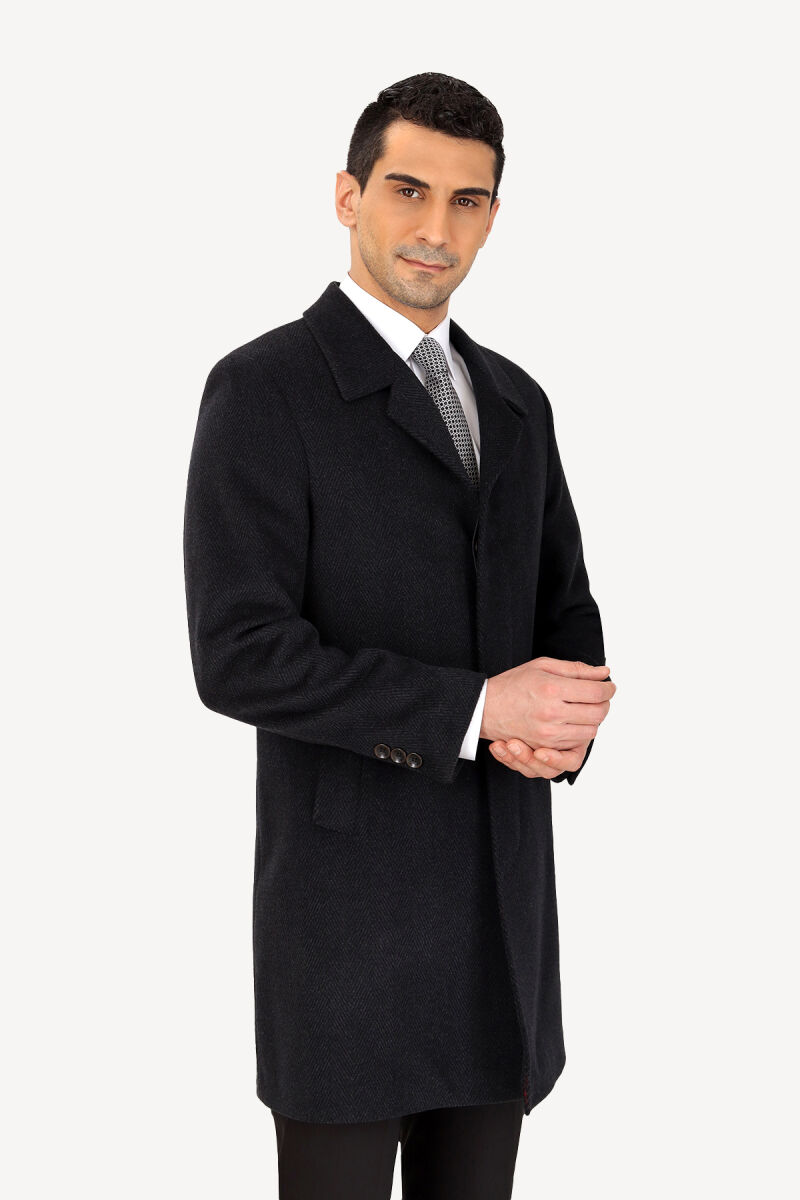 Erkek Füme Regular Fit Desenli Mono Yaka Yarım Palto - 3