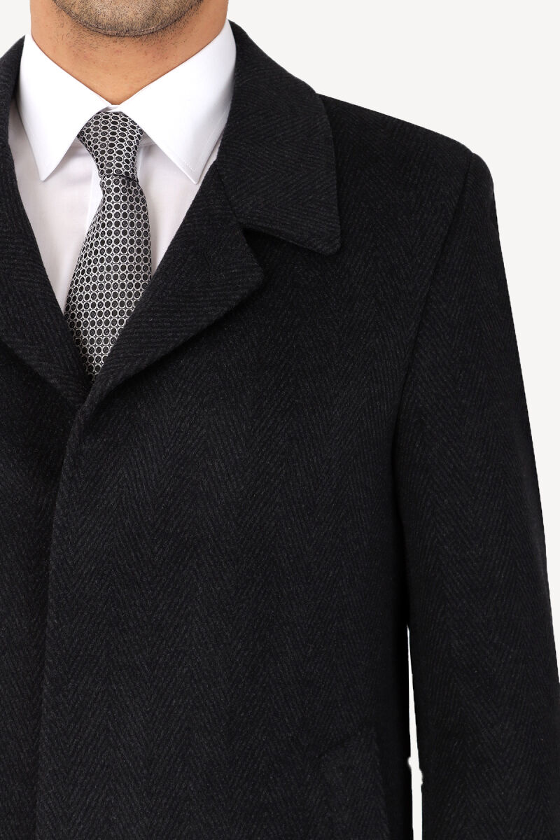 Erkek Füme Regular Fit Desenli Mono Yaka Yarım Palto - 4