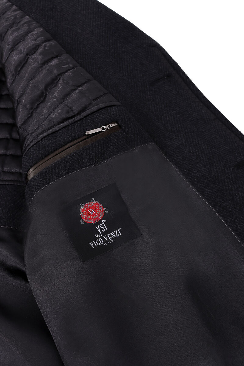 Erkek Füme Regular Fit Desenli Mono Yaka Yarım Palto - 6