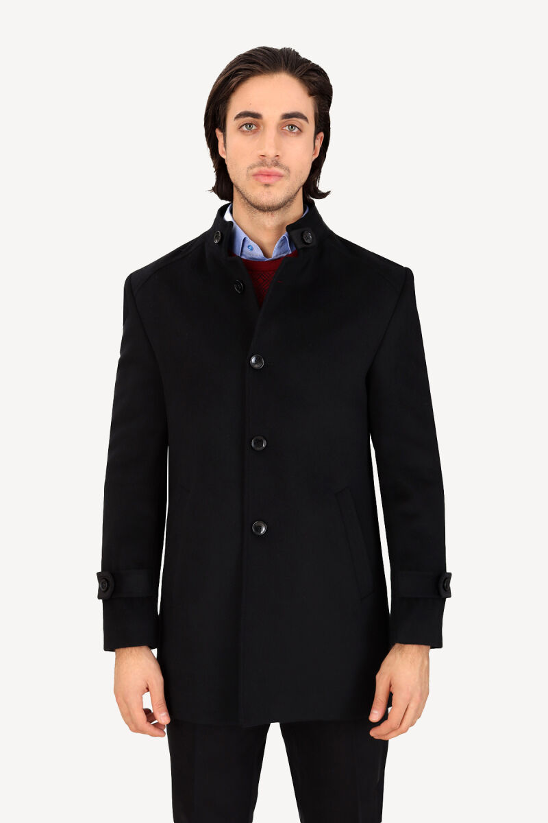 Erkek Siyah Dik Yaka Regular Fit Palto - 2