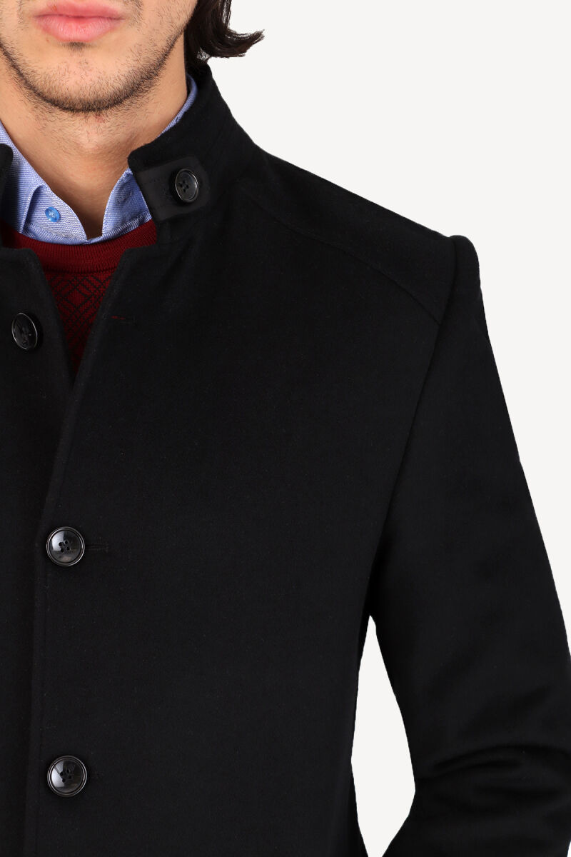 Erkek Siyah Dik Yaka Regular Fit Palto - 6