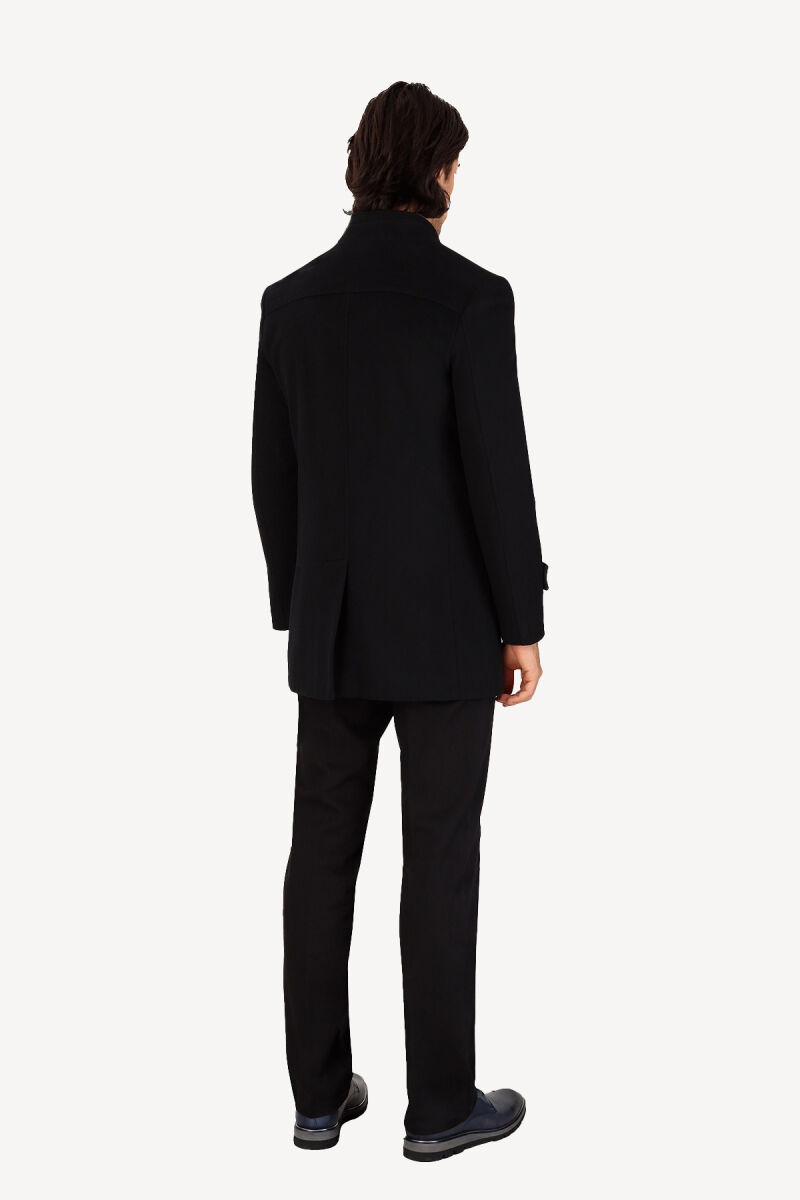 Erkek Siyah Dik Yaka Regular Fit Palto - 8