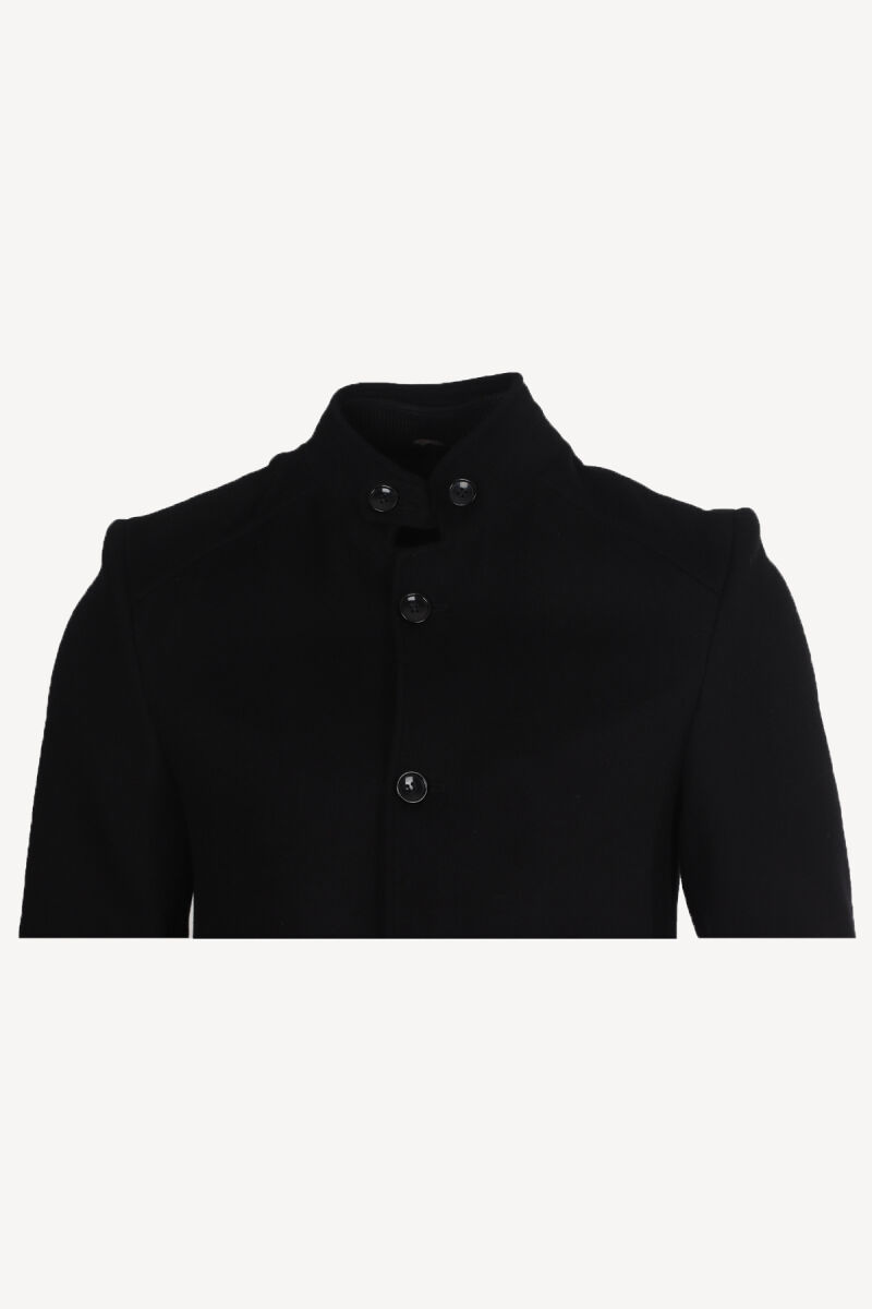 Erkek Siyah Dik Yaka Regular Fit Palto - 3