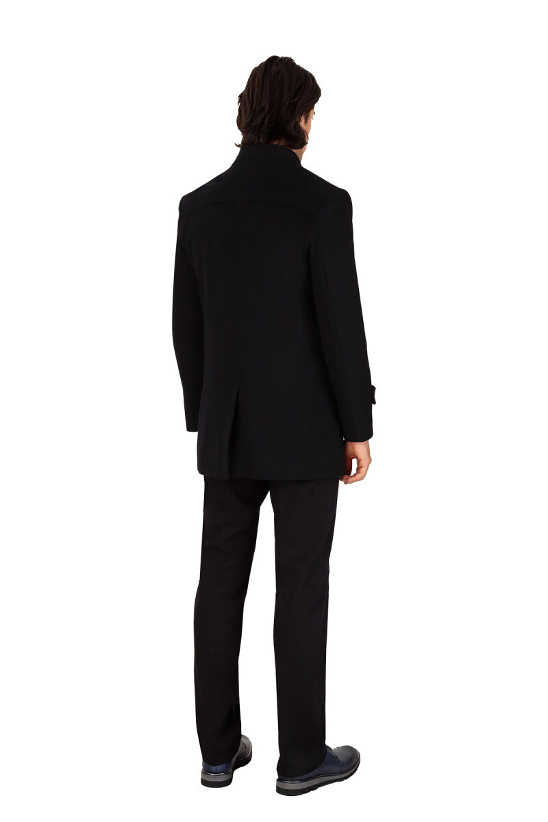 Erkek Siyah Dik Yaka Regular Fit Palto - 9