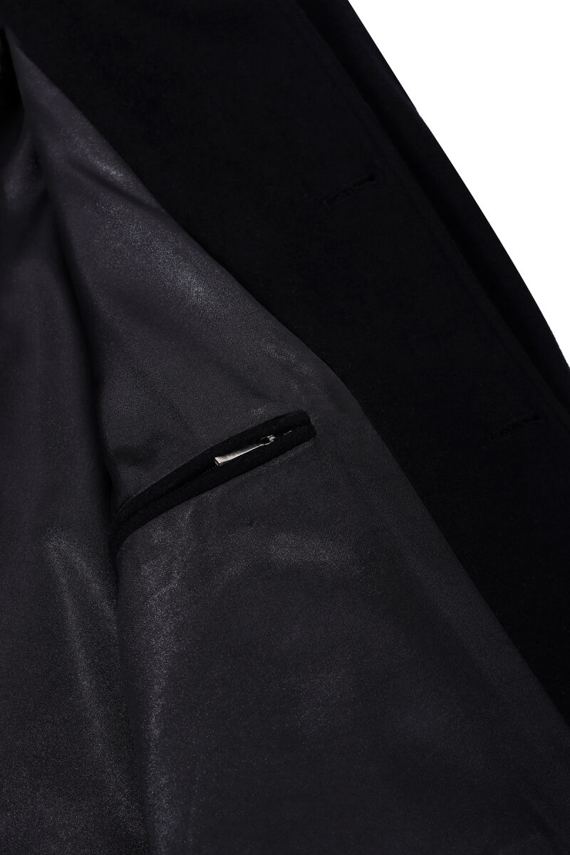 Erkek Siyah Dik Yaka Regular Fit Palto - 10