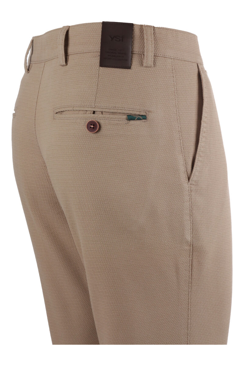 Erkek Bej Yandan Cepli Kanvas Desenli Pantolon - 2