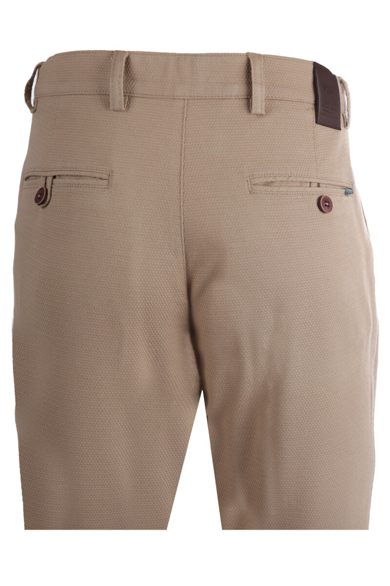 Erkek Bej Yandan Cepli Kanvas Desenli Pantolon - 3