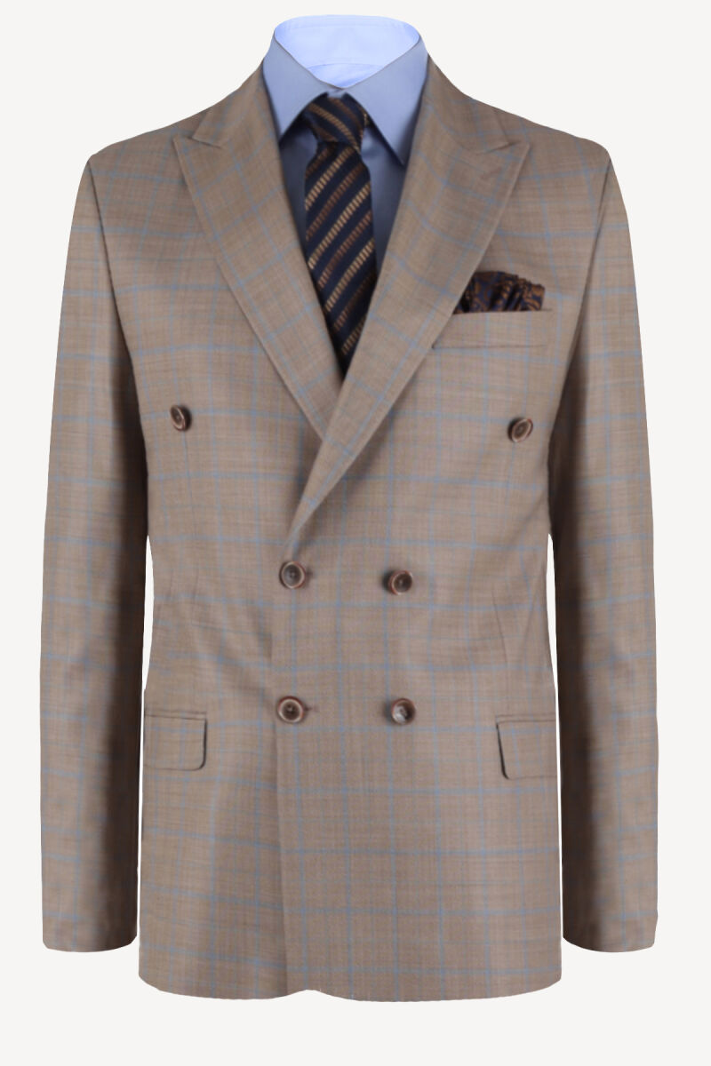 Erkek Kahverengi Çizgili Regular Fit Kruvaze Takım Elbise - 2