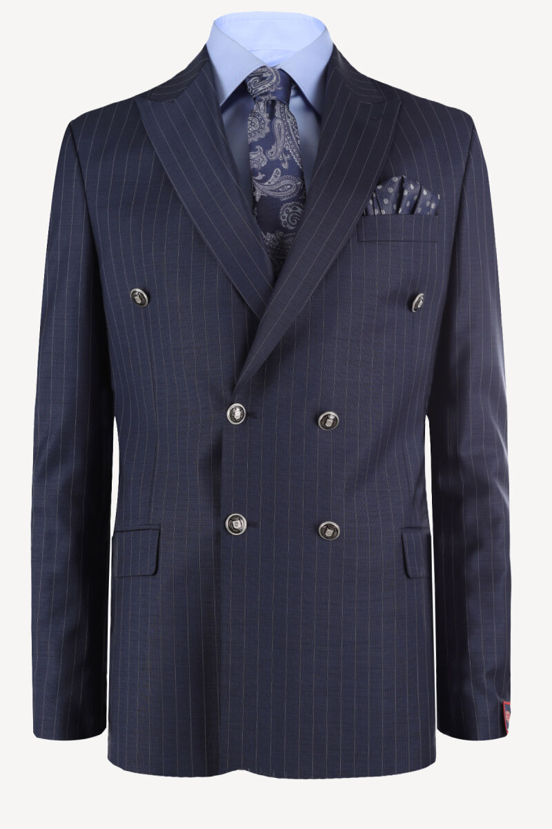 Erkek Parlament Çizgili Regular Fit Kruvaze Takım Elbise - 2